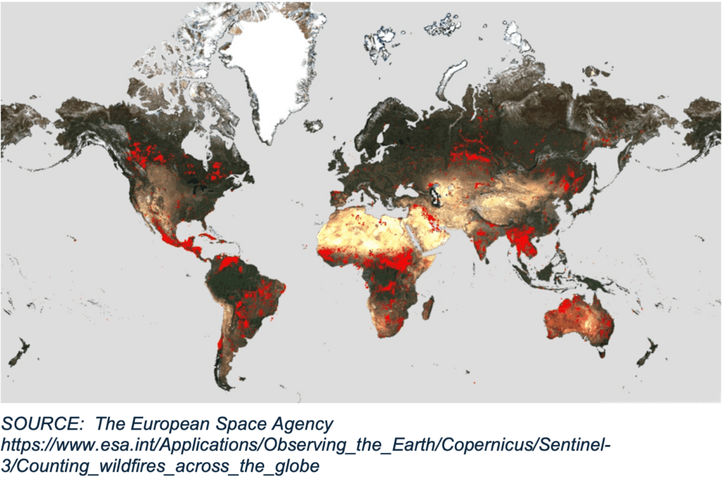 SOURCE: The European Space Agency https://www.esa.int/Applications/Observing_the_Earth/Copernicus/Sentinel-3/Counting_wildfires_across_the_globe